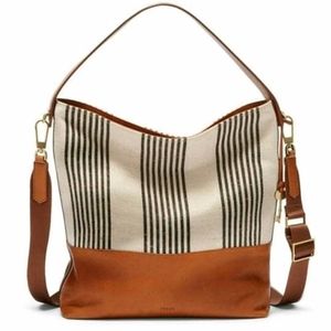 Fossil Maya Large Hobo Canvas Black Stripe Bag